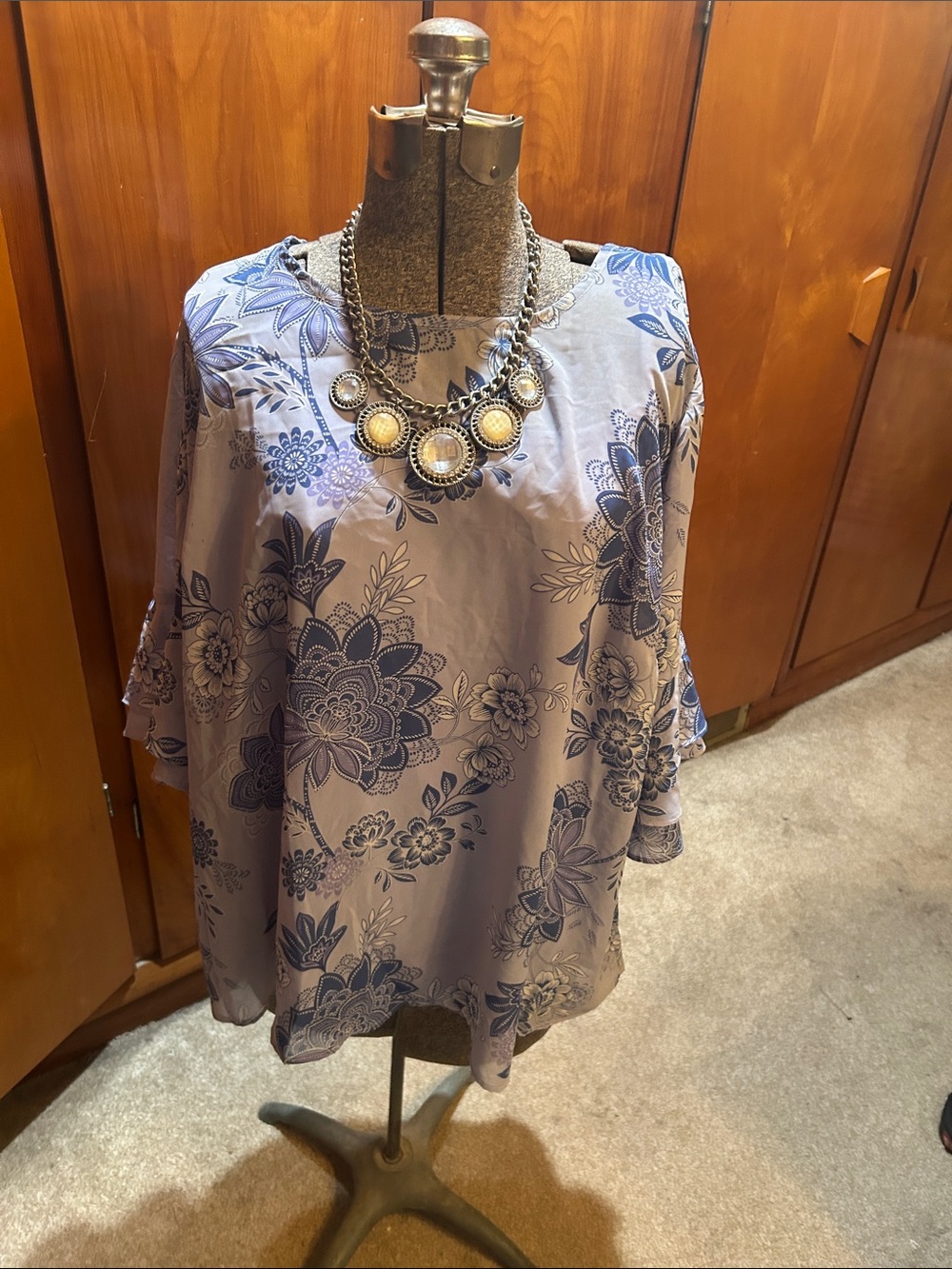 Maurices Lavender Floral Scoop Neck Tunic with Navy Print